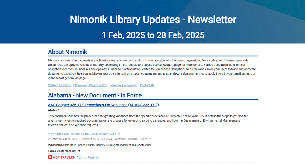 Regulatory Updates Newsletter Service